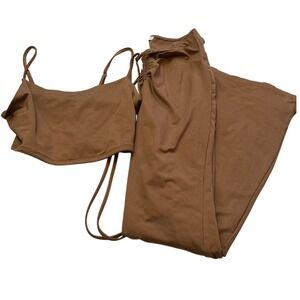 Story On Womens Coords Set 2 Piece Crop Top Wide Leg Trouser Brown Small Medium
